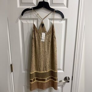 bebe Gold Sequin Strapless Halter Dress